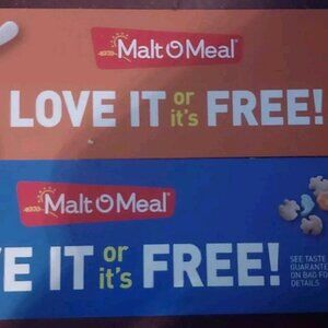 Malt O Meal Love It Or It's Free! Display Grocery Store Signs Lot Of 2